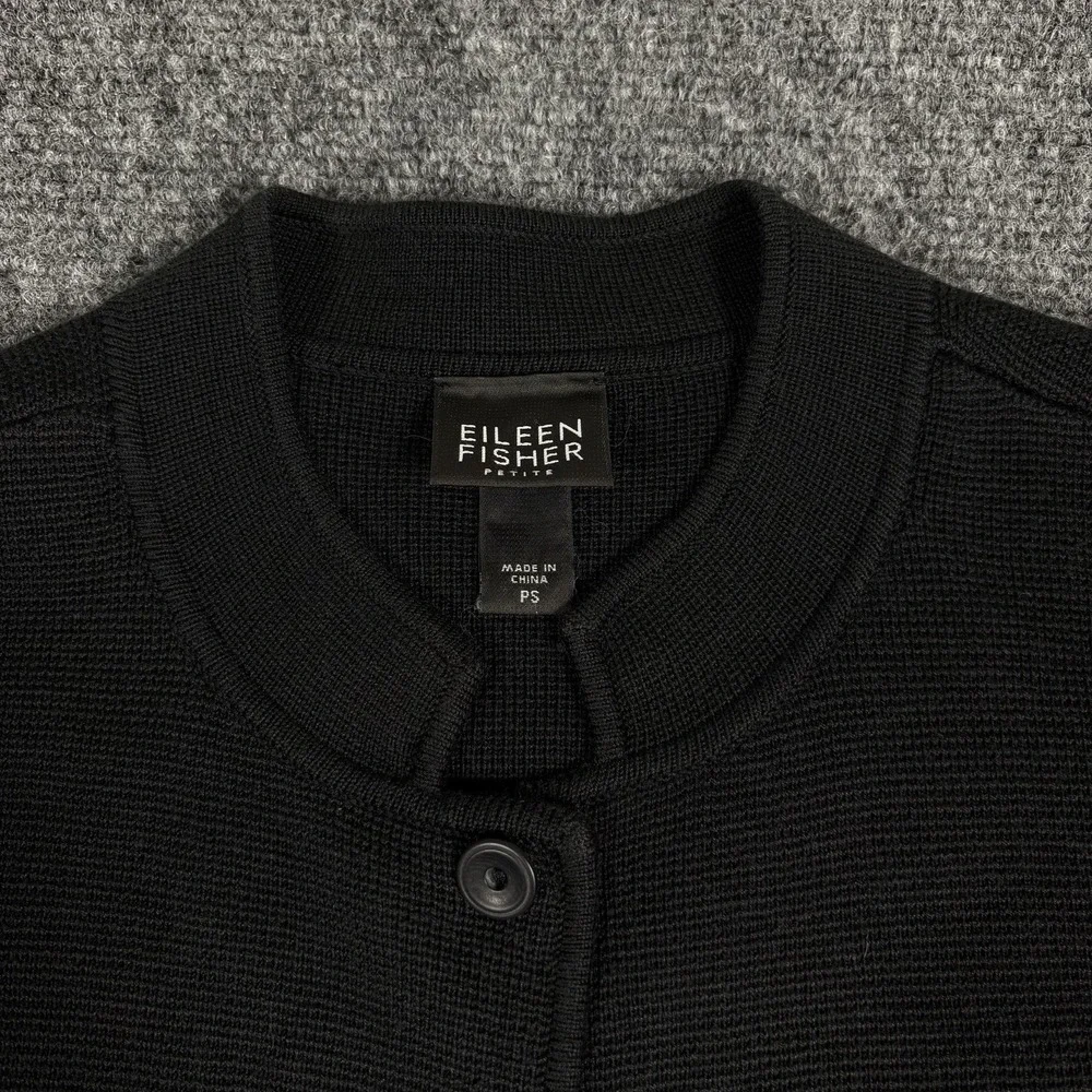 Eileen Fisher Black‎ Half Button Mandarin Collar Silk Blend Cardigan Size PS